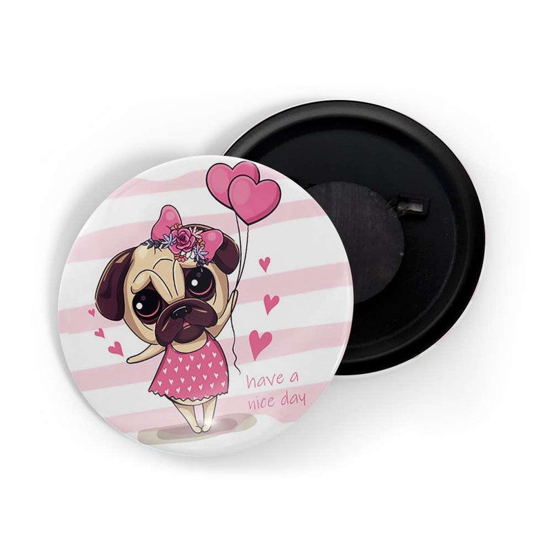dhcrafts White color Round Fridge Magnet Girl Pug D1 Glossy Finish Design Pack of 1